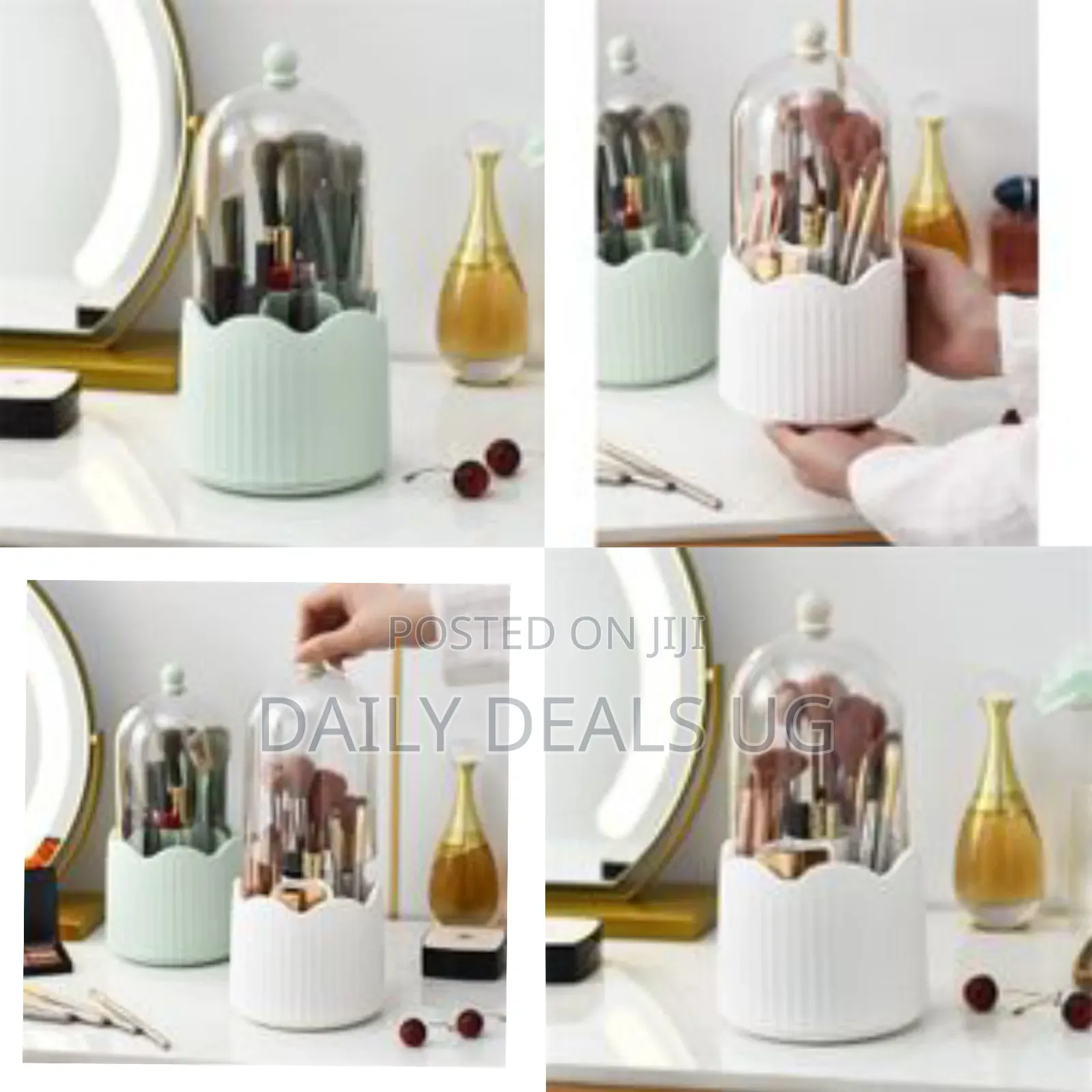 Rotating Compartment Makeup Brushes Holder, Dustproof Cosmetic Storage