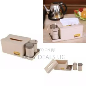 Tissue Box Storage With Cotton Swab Toothpick Can Holder-Cream