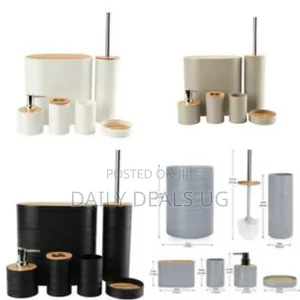 6 Piece Bamboo Bathroom Accessories Set With Bath Brush Soap Dispenser