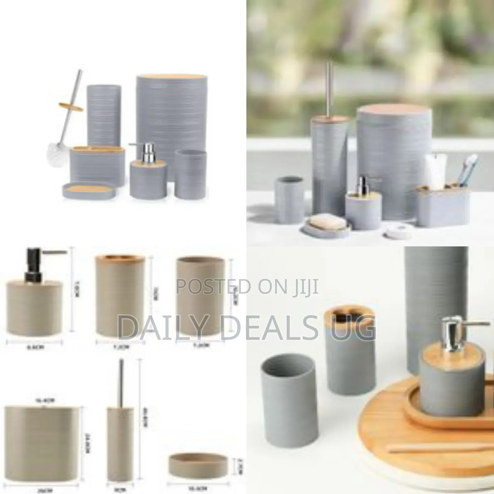 6 Piece Bamboo Bathroom Accessories Set With Bath Brush Soap Dispenser