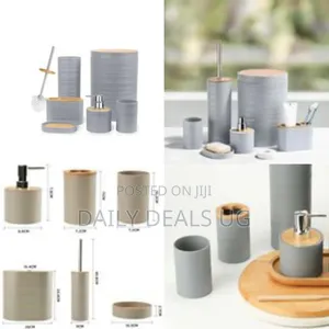6 Piece Bamboo Bathroom Accessories Set With Bath Brush Soap Dispenser