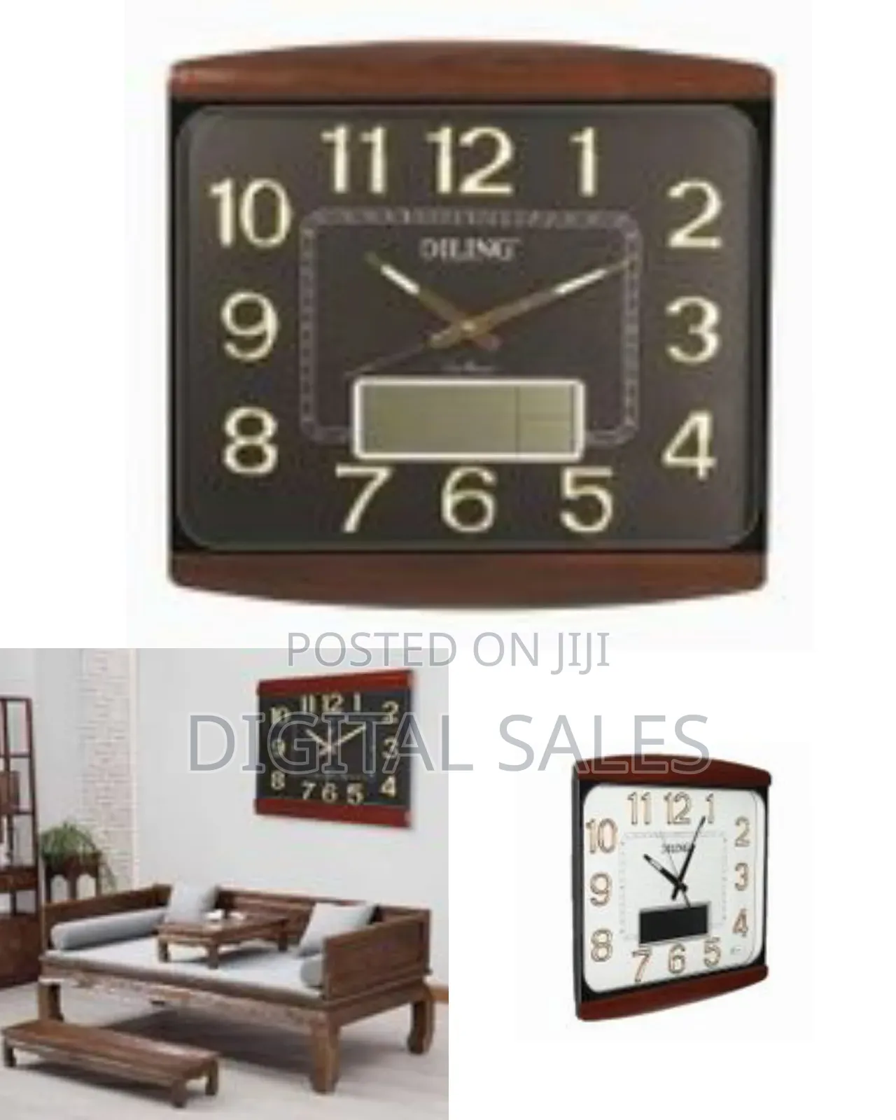 Home Decoration Plastic Diling Square Clock Large LCD Date