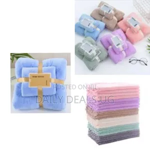 2 Piece Microfiber Hair Swimming Face Bath Hand Bathroom Towels -Blue