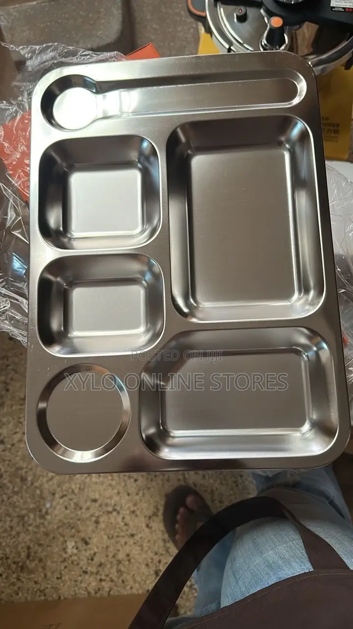 6pc Stainless Steel Partioned Tray Platter for Serving Food