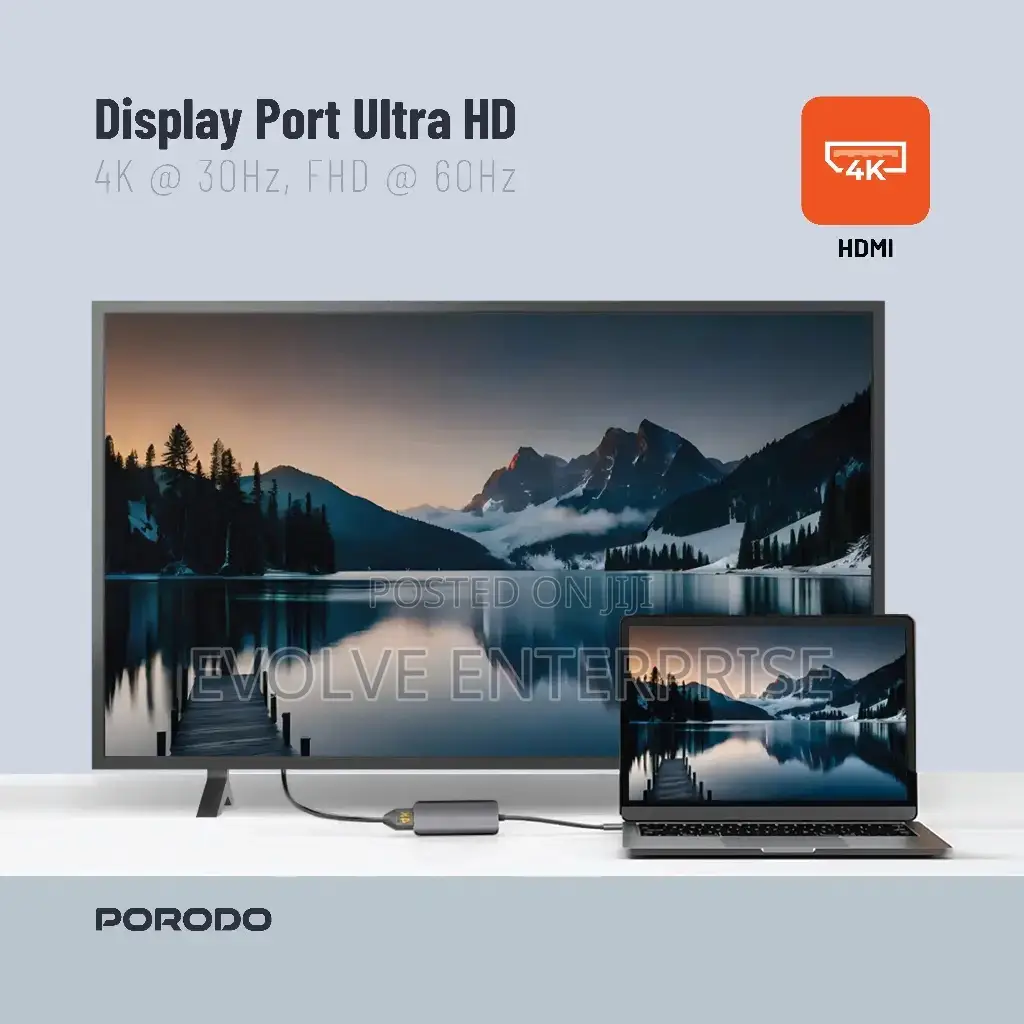Porodo 4in1 Usb-C Hub Type-C Pd 100w Hdmi Usb 3.5mm Aux - Grey