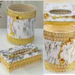 Premium Plastic Tissue Holder Box and Trash Bin Dustbin Set