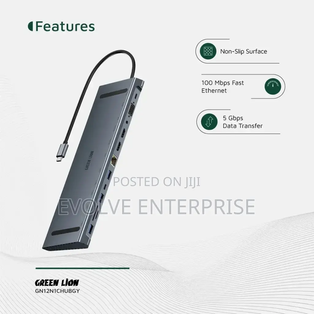 Green Lion 12-in-1 Hdmi Ethernet Usb-C Hub - Gray