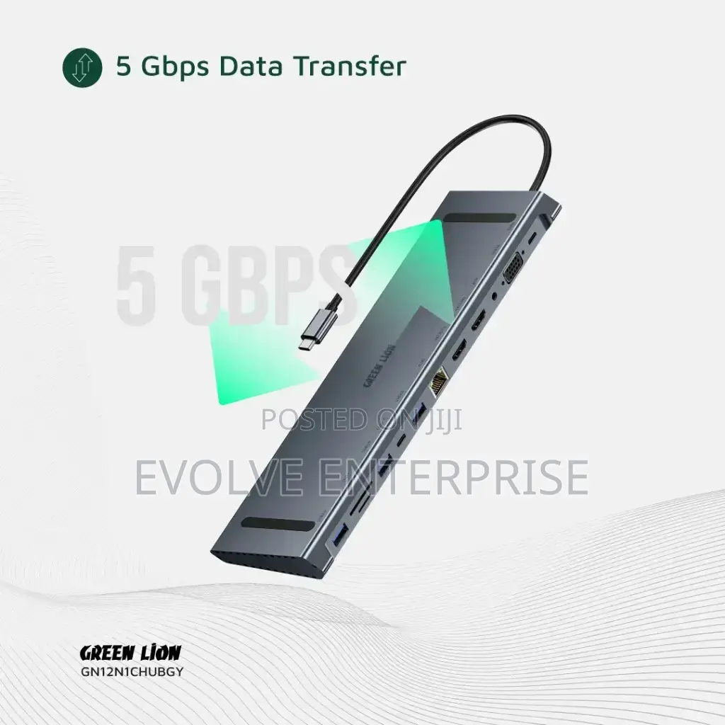 Green Lion 12-in-1 Hdmi Ethernet Usb-C Hub - Gray