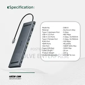 Green Lion 12-in-1 Hdmi Ethernet Usb-C Hub - Gray