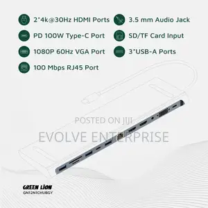 Green Lion 12-in-1 Hdmi Ethernet Usb-C Hub - Gray