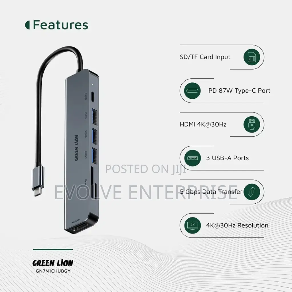 Green Lion 7-in-1 Usb-C Hub - Gray