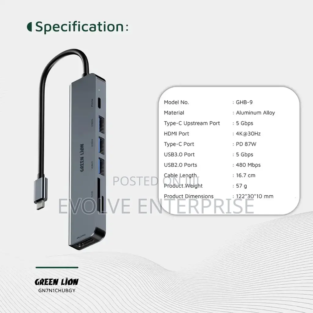 Green Lion 7-in-1 Usb-C Hub - Gray