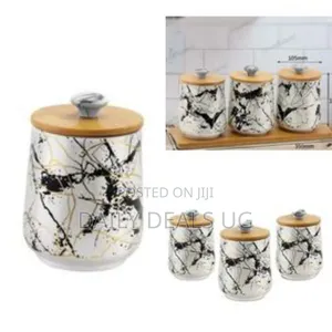Set of 3marble Kitchen Canisters With Bamboo Lids Ceramic Food Storage