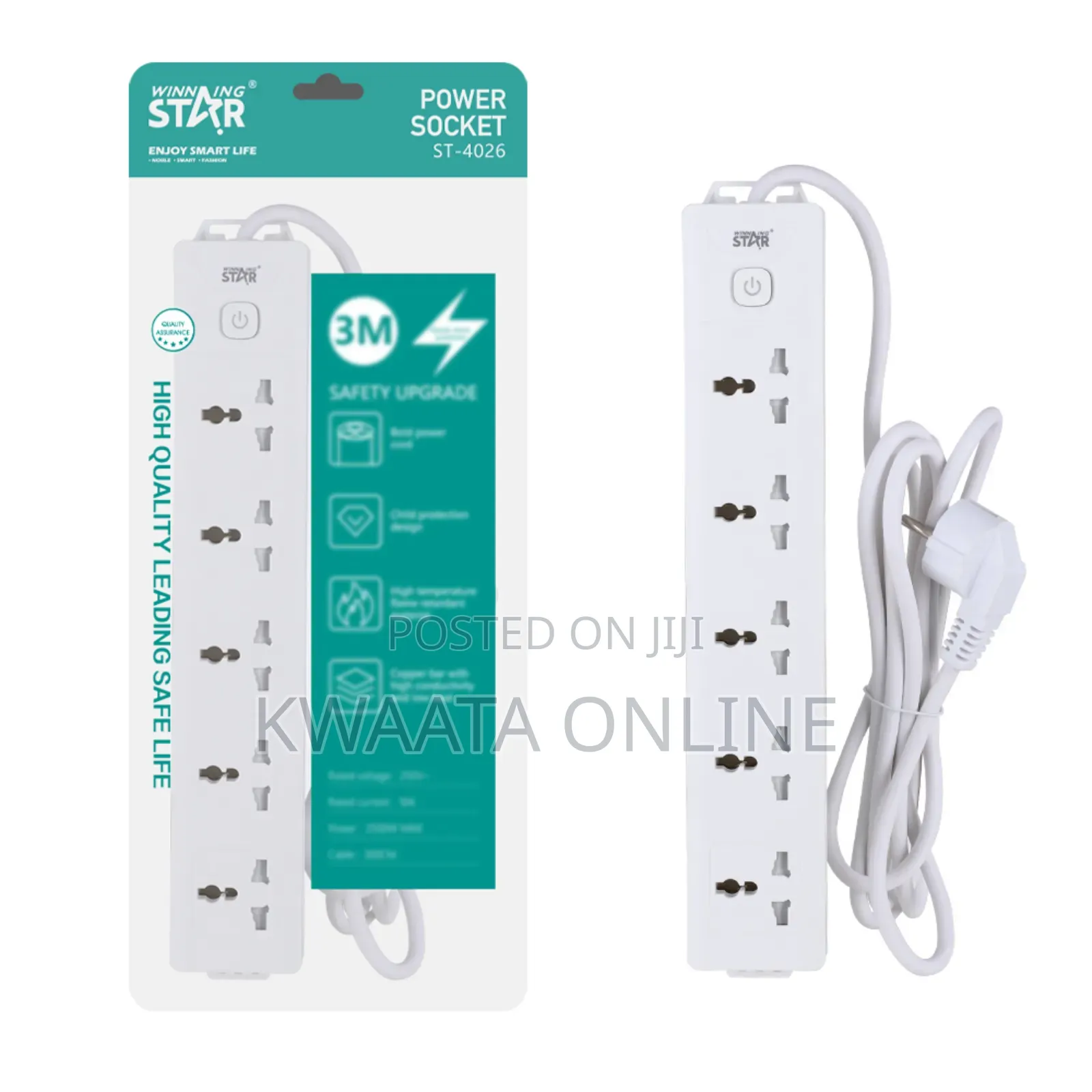 Winningstar 5 Way Power Socket 2500w Universal Extension Cable