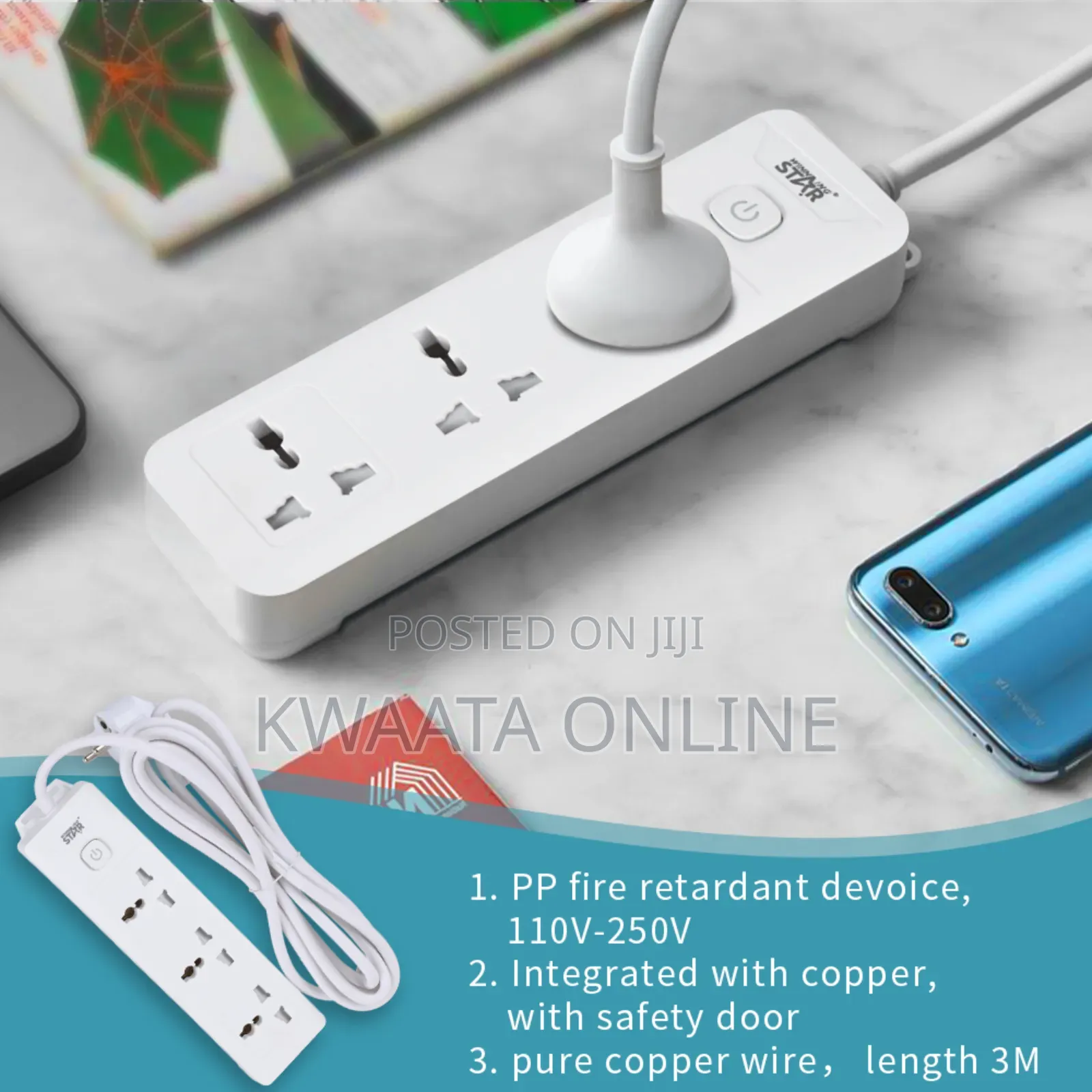 Winningstar 5 Way Power Socket 2500w Universal Extension Cable
