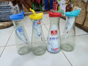 Bon Appetit Glass Water Bottle or Jug With a Yellow Plastic Lid
