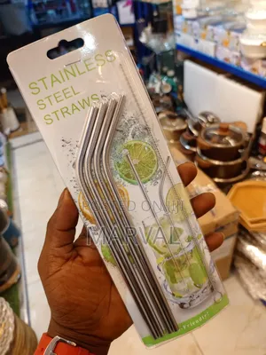 4pc Reusable Bent Stainless Steel Straws And One Cleaning Brush