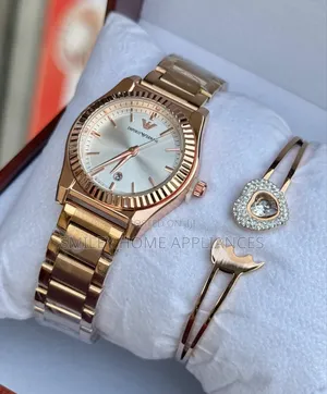 Empori Armani Classy Womens Silver Rose Gold Strapped Wrist Time Piece
