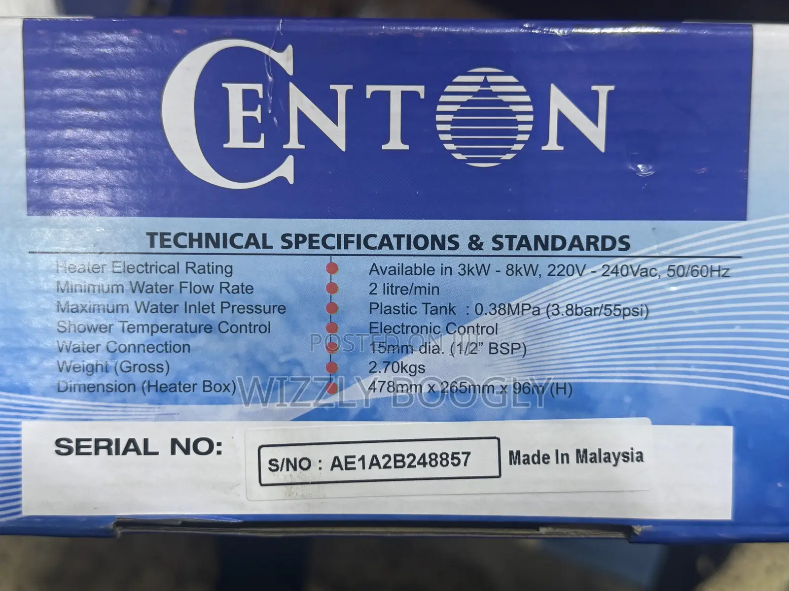 Original Centon Instant Water Heater