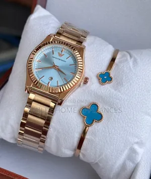 Blue Face Women's Original Emporio Armani Rose Gold Wrist Time Piece