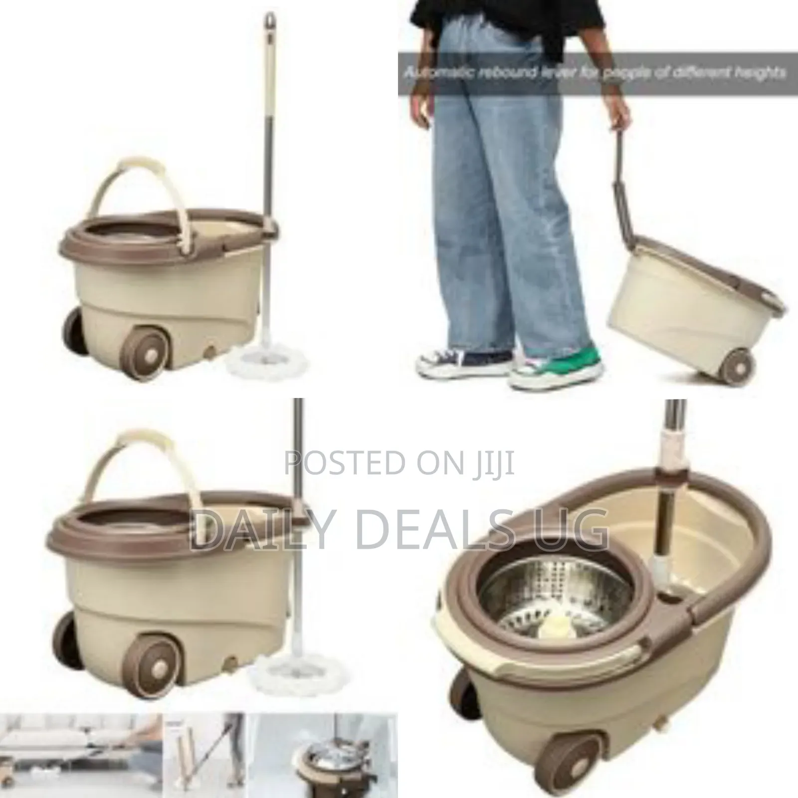 360 Detachable Mop Bucket Set With Wheels Spin Head Noozle Clean Broom