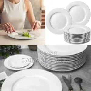 10 Inch 12-Piece Porcelain Salad, Dessert Dinner Serving Plates-White