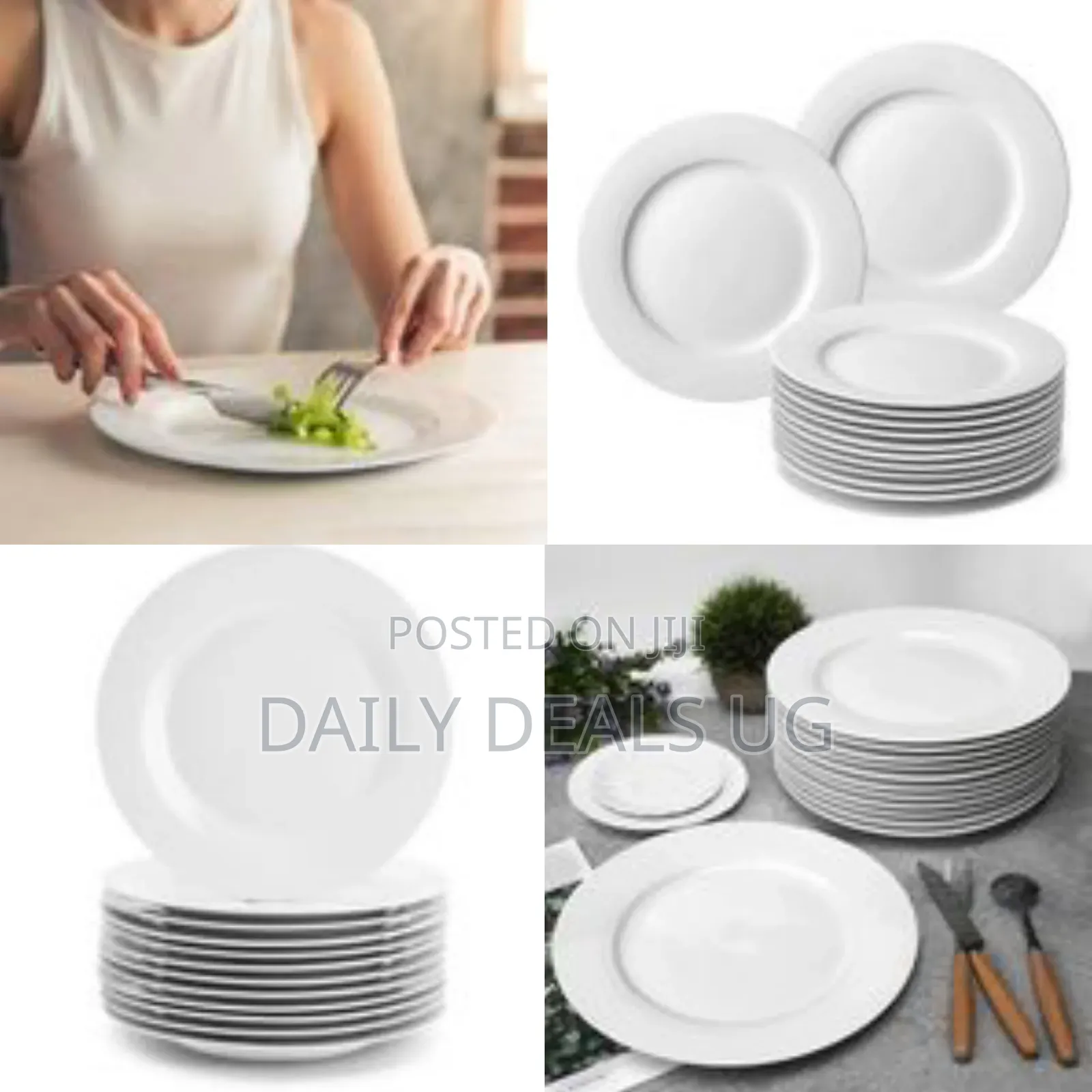 7 Inch 12-Piece Porcelain Salad, Dessert Dinner Serving Plates-White