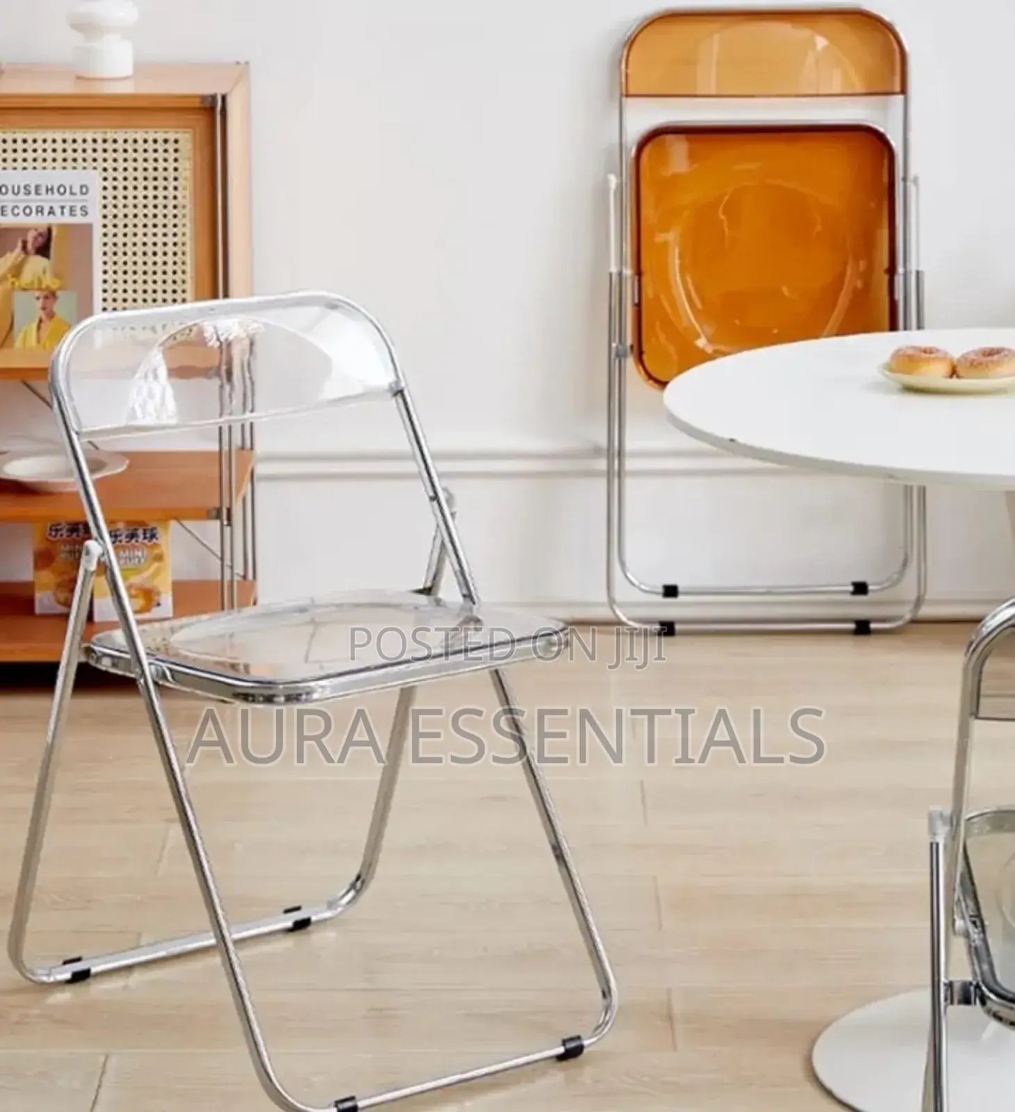 Folding Dining Chair,Plastic Panel & Metal Chrome Frame