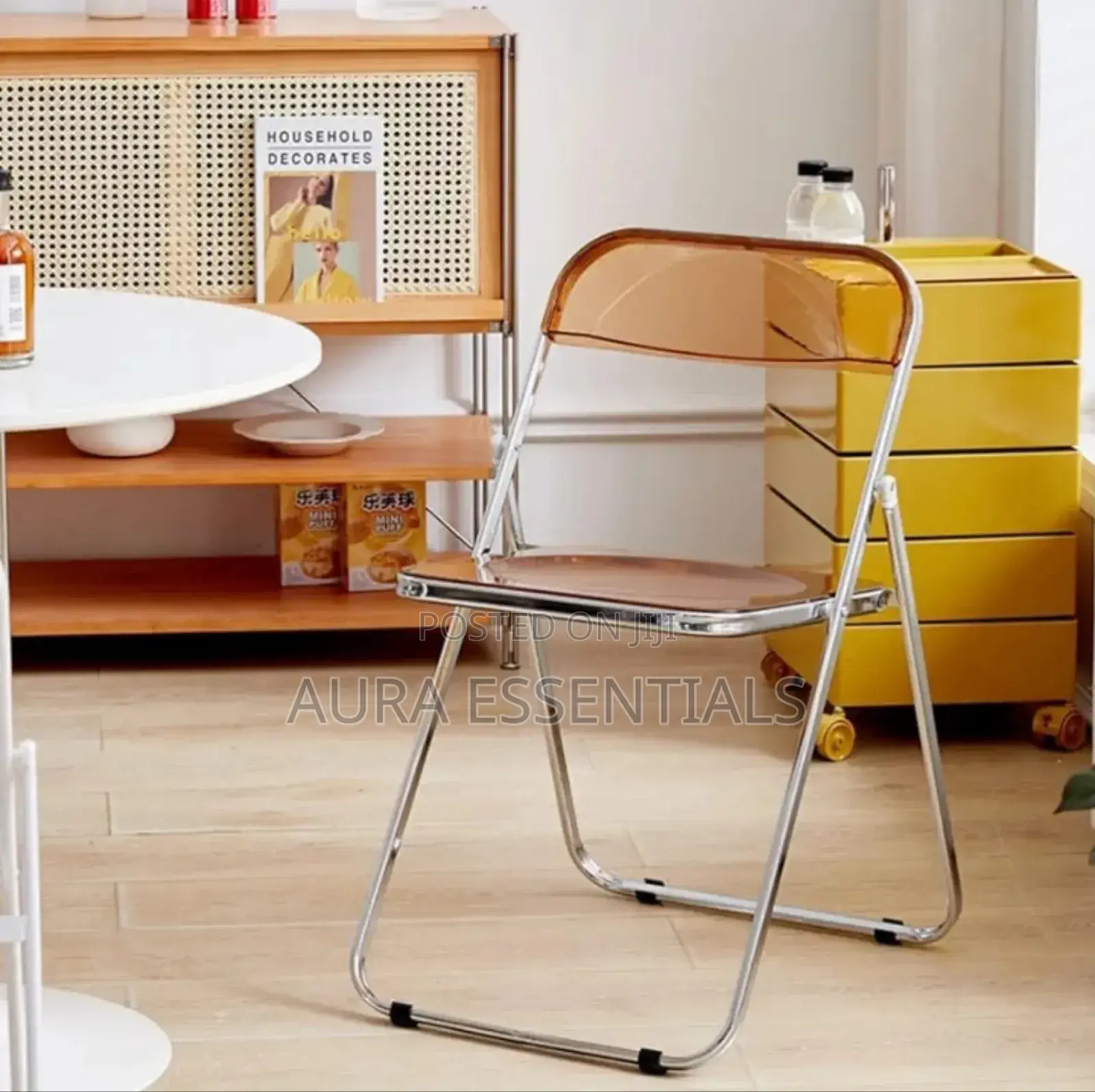 Folding Dining Chair,Plastic Panel & Metal Chrome Frame