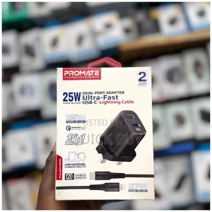 Promate 25w Dual Port Adapter Ultra Fast Usb-C to Lightning Cable