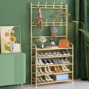 Fully Metallic Large Golden Shoe Rack With Coat Hanger