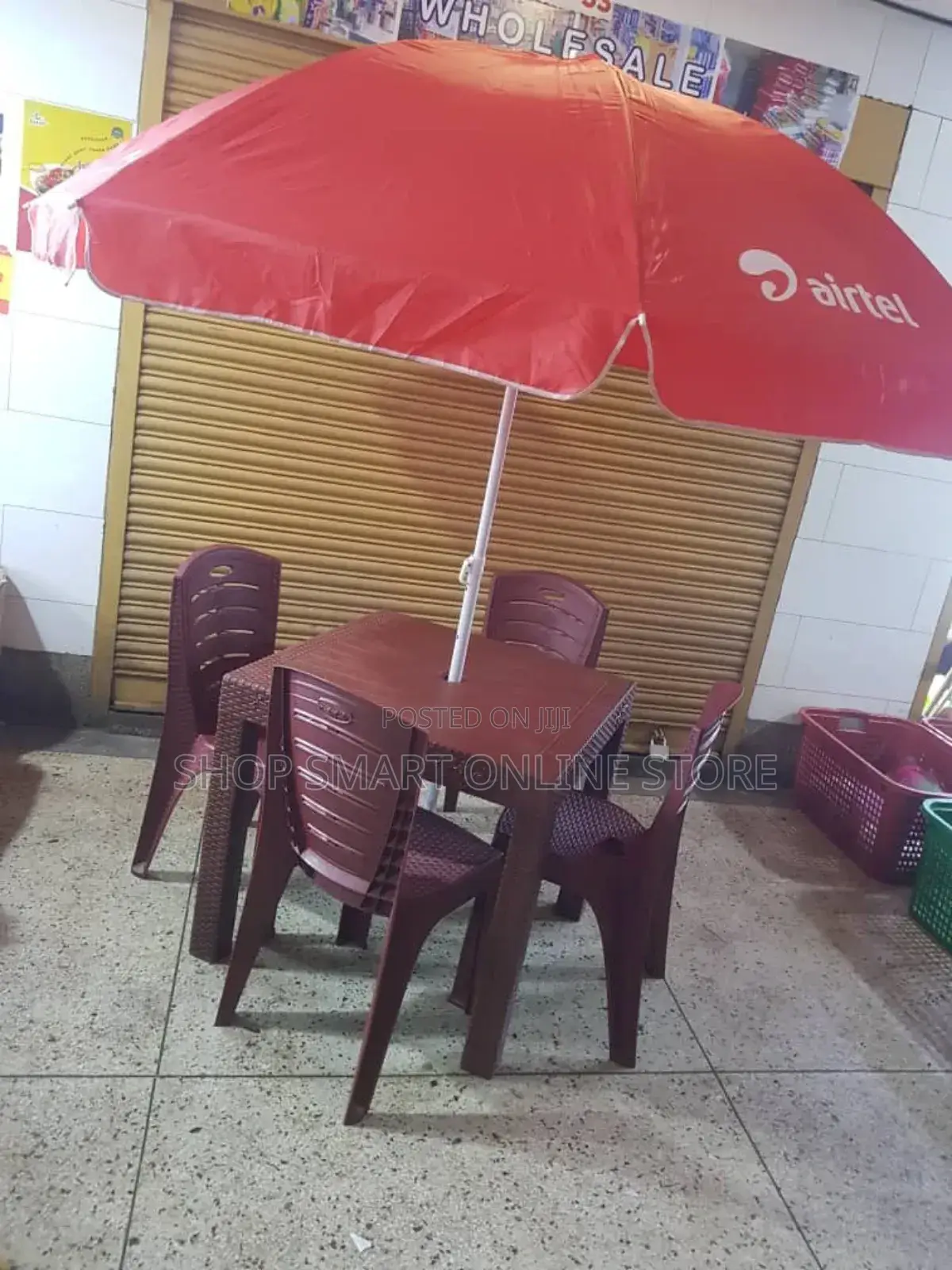 Outdoor Plastic Table and Chairs Umbrella Set
