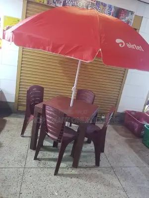 Outdoor Plastic Table and Chairs Umbrella Set