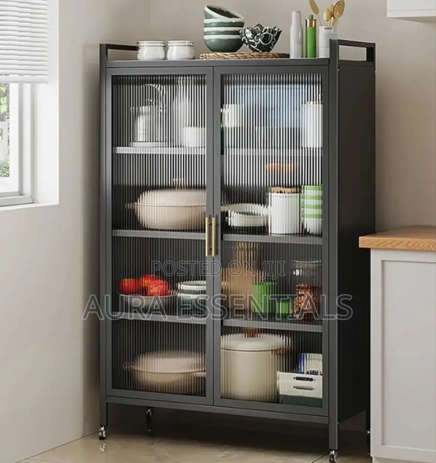 Metal Kitchen Multifunction Double Door  Organiser Rack With Shelves