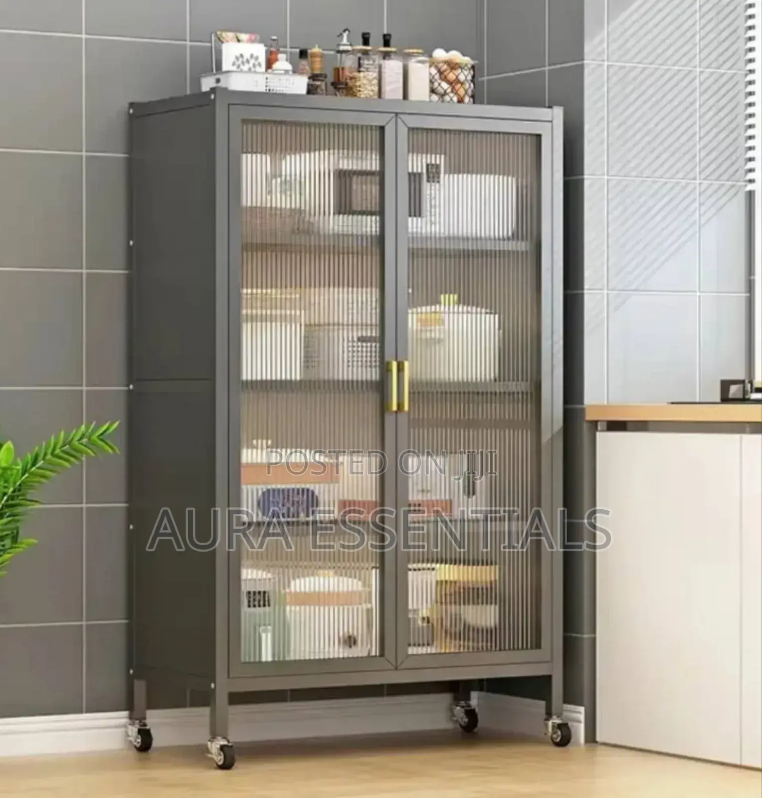 Metal Kitchen Multifunction Double Door  Organiser Rack With Shelves