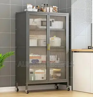 Metal Kitchen Multifunction Double Door  Organiser Rack With Shelves
