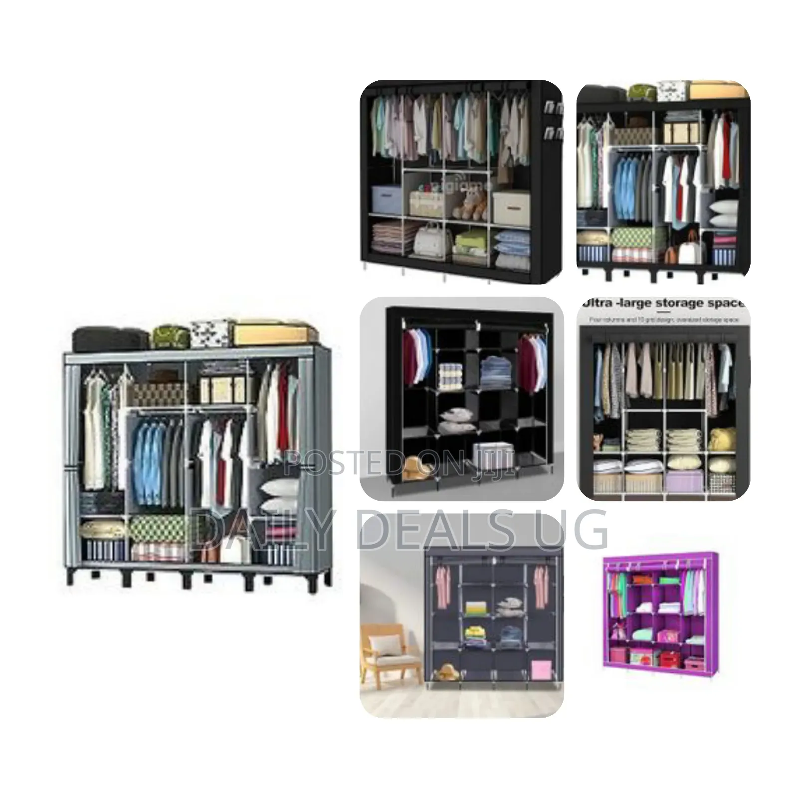 Foldable 4 Columns Clothes Bags Fabric Steel Frame Wardrobe Storage