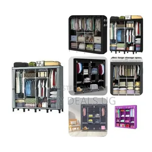 Foldable 4 Columns Clothes Bags Fabric Steel Frame Wardrobe Storage