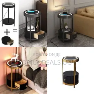 Gold Smart Led Nightstand With Drawers,14 in Sofa Round Unique Accent