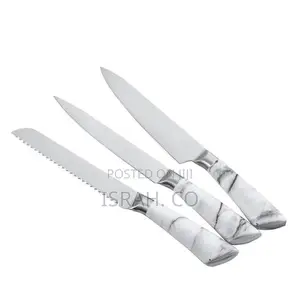 Kitchen Knife Block Set, Marble Covered 7 Piece Knives Set