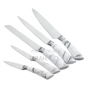 Kitchen Knife Block Set, Marble Covered 7 Piece Knives Set
