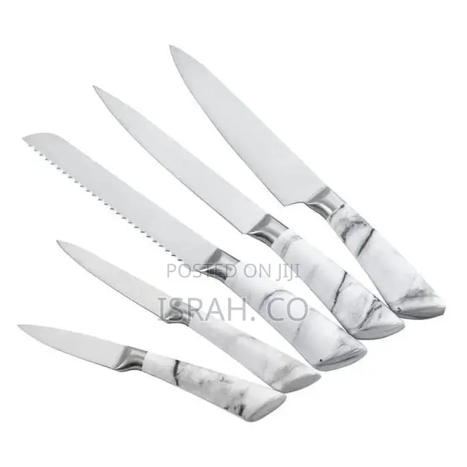 Kitchen Knife Block Set, Marble Covered 7 Piece Knives Set