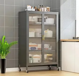 Metal Kitchen Multifunction Double Door Organiser Rack With Shelves