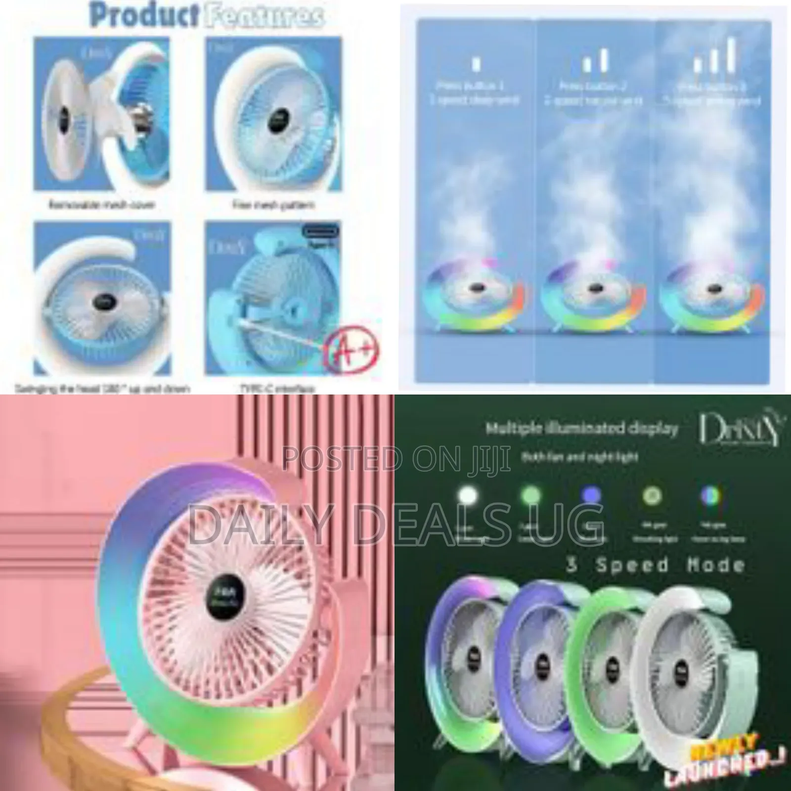 Desktop 5-Light Mini Fan With Led Lighting Rechargeable Fan