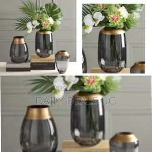 Glass Bowl, Flower Vase for Table, Living Room Kitchen Decor, Grey