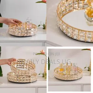 Decorative Crystal Mirror Tray Gold Round Mirrored Plate for Candle