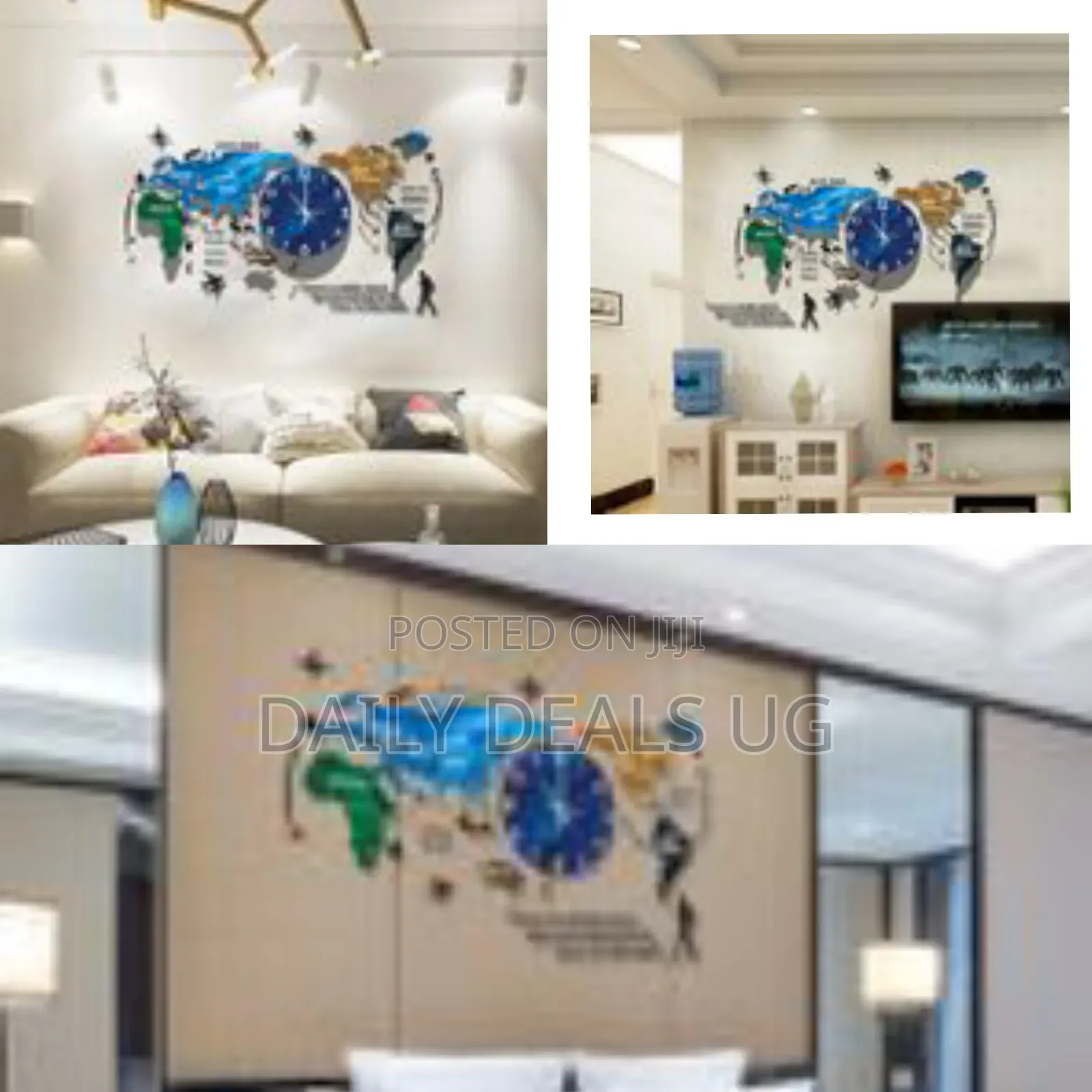 Decorative World Map Wall Clock for Living Room Office - Multi-Colour