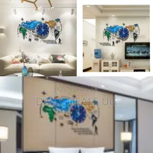 Decorative World Map Wall Clock for Living Room Office - Multi-Colour