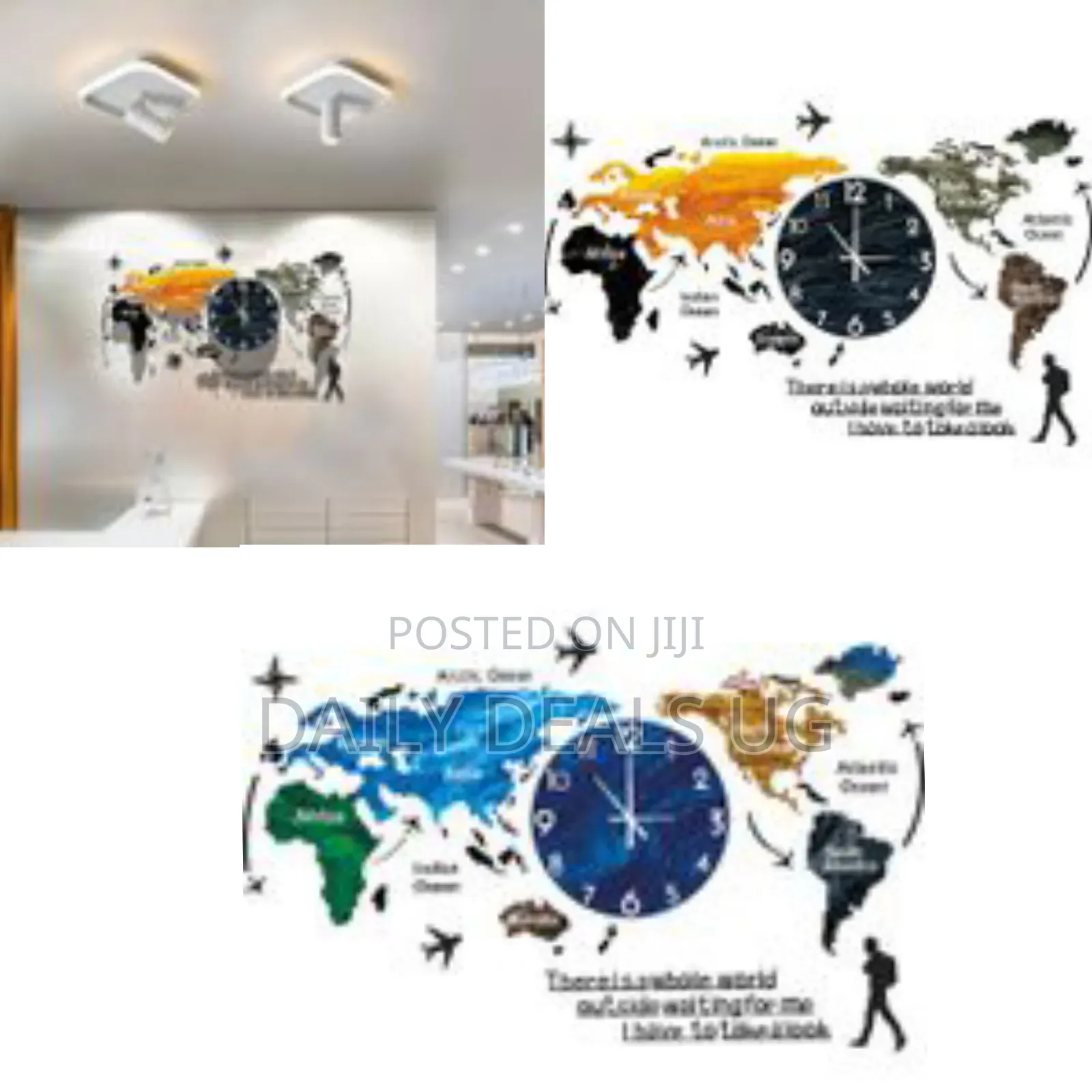 Decorative World Map Wall Clock for Living Room Office - Multi-Colour