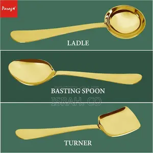 3 Pieces Stainless Steel Golden Serving Spoons Set